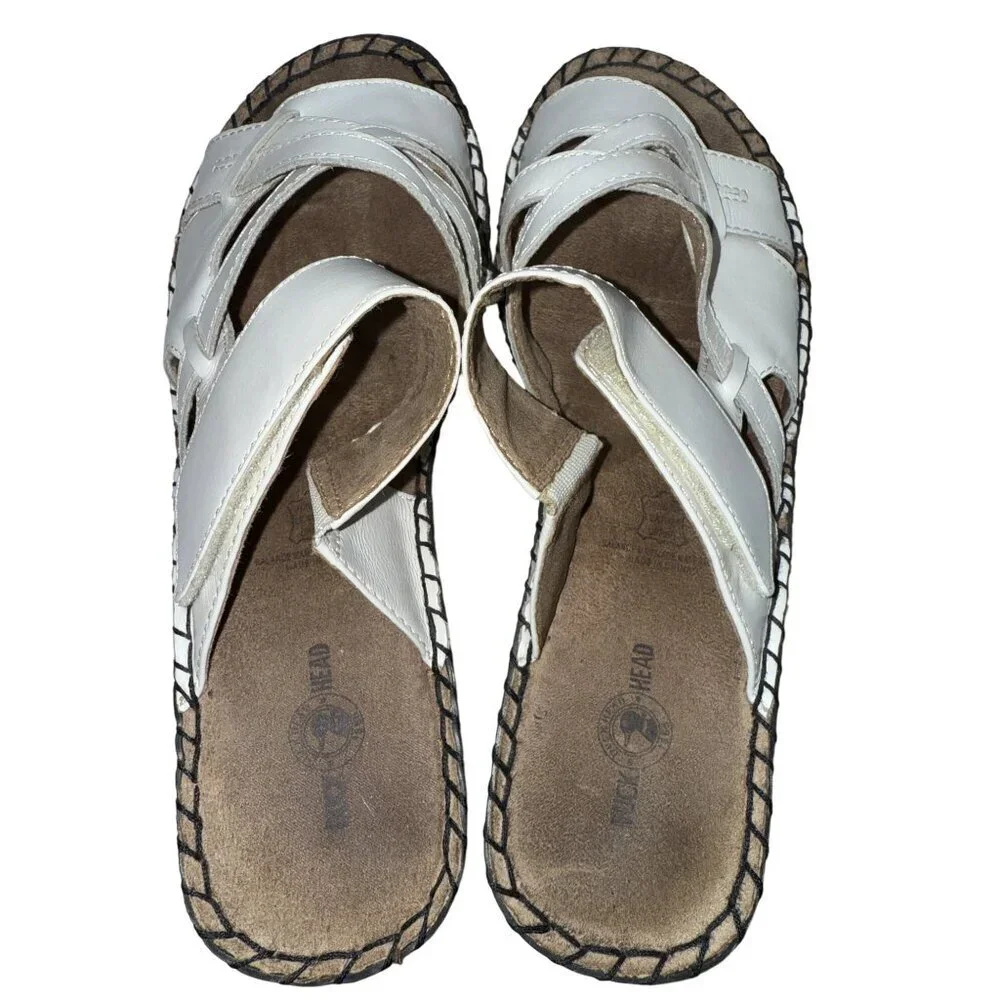 Duck Head Women's Sandals BETH White Wedge Leather Open Toe Size 10 Wide